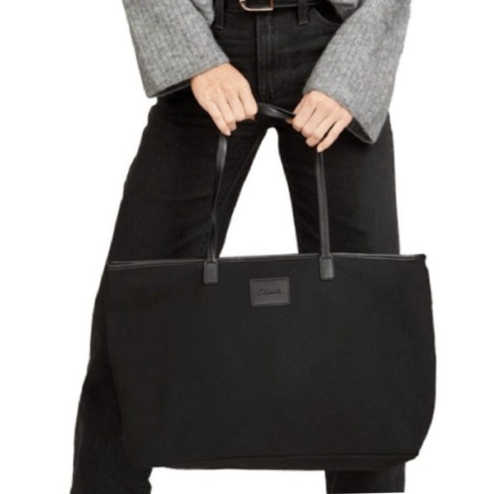 Cleobella Black Canvas Large Zip Top Tote Bag Minimalist Shoulder Bag 20x12